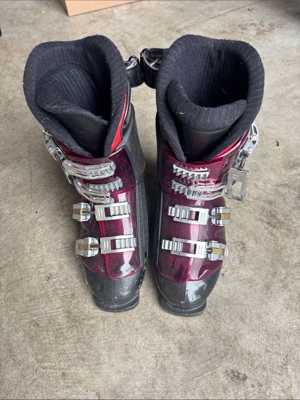 Women's Burgundy Winter Ski Boots with Silver Buckles